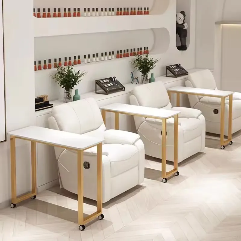 Mobile Single-Layer Nail Table with Wheels, Simple Portable Manicure Workstation, Beauty Salon Furniture