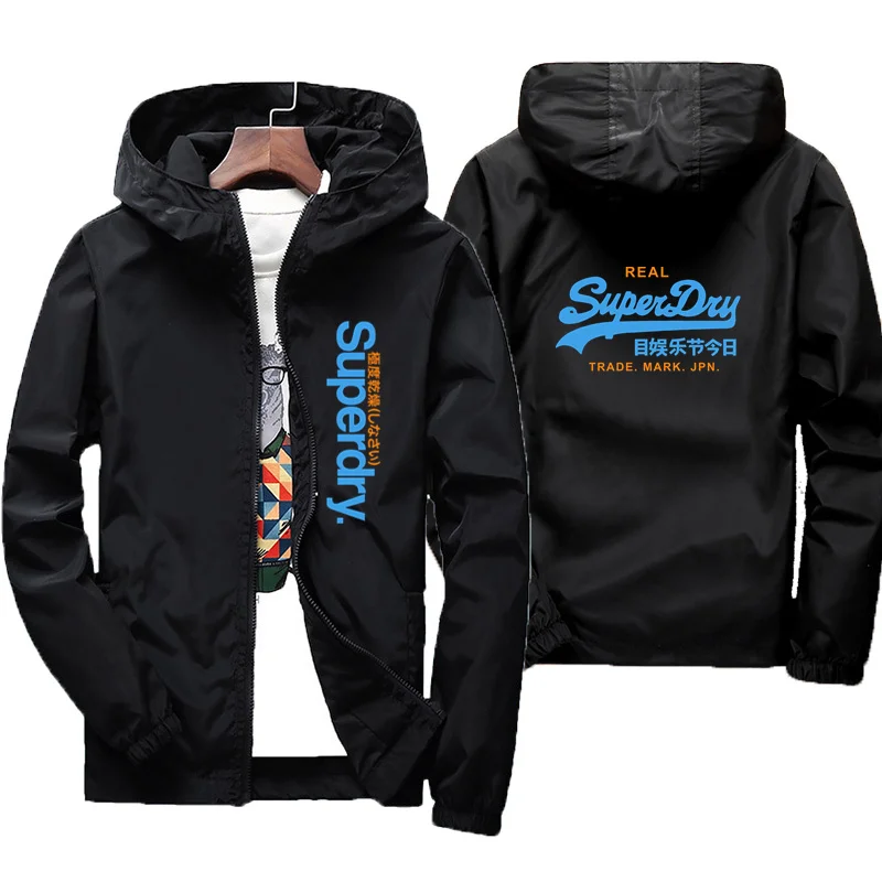 UK Superdry Ultimate Dry Męska wiosenna i jesienna nowa wędkarska wiatroszczelna kurtka z zamkiem błyskawicznym, codzienna bluza z kapturem, luźna,