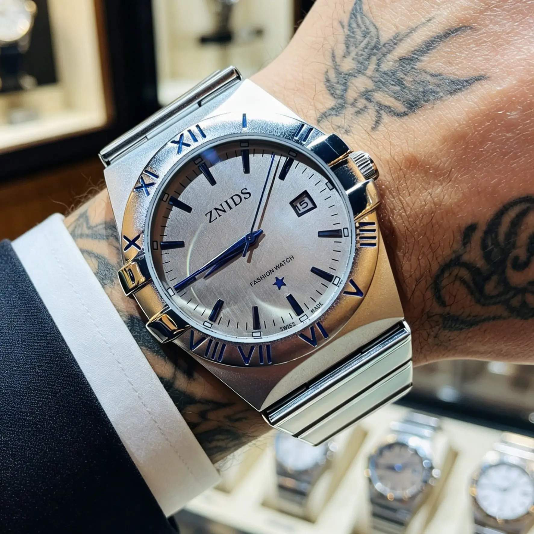 Constellation Fritillaria Dial Quartz Watch Calendar Window Fashion Luminous Waterproof Men's Stainless Steel Watch Holiday Gift