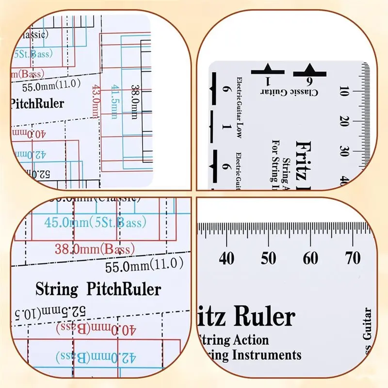 CGDS-Ruler With Needle File 11 Pcs Guitar Luthier Tools Set 9 Guitar Radius Gauge And 1 String Action Gauge Measuring Tool