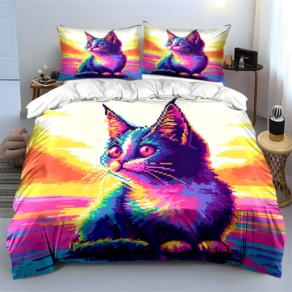 

"Colorful Cat Art Decor Set" Soft Comfortable Duvet Cover Bedding Set Included 1*Duvet Cover & 2*Pillowcases, gift