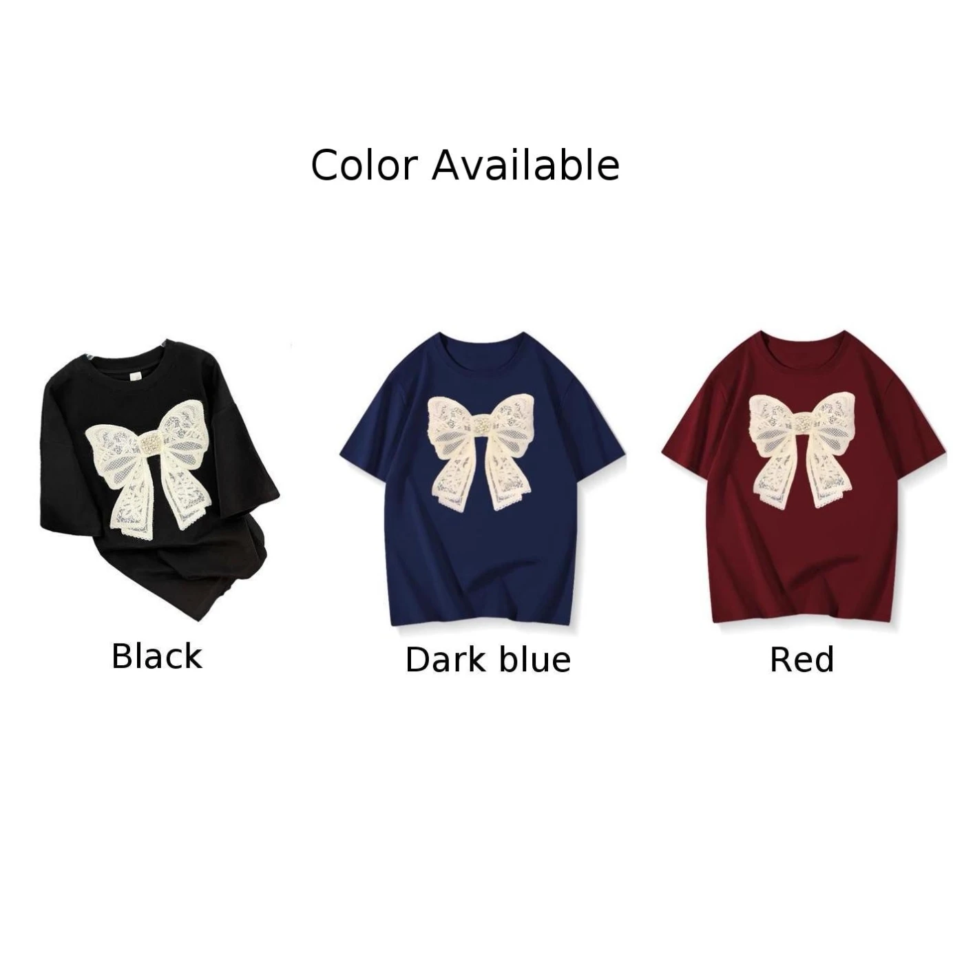 T-shirt con perline ricamate con fiocco che borda Top estetico Y2K XL Harajuku Lady Tees Articolo nuovo di zecca Top stile casual