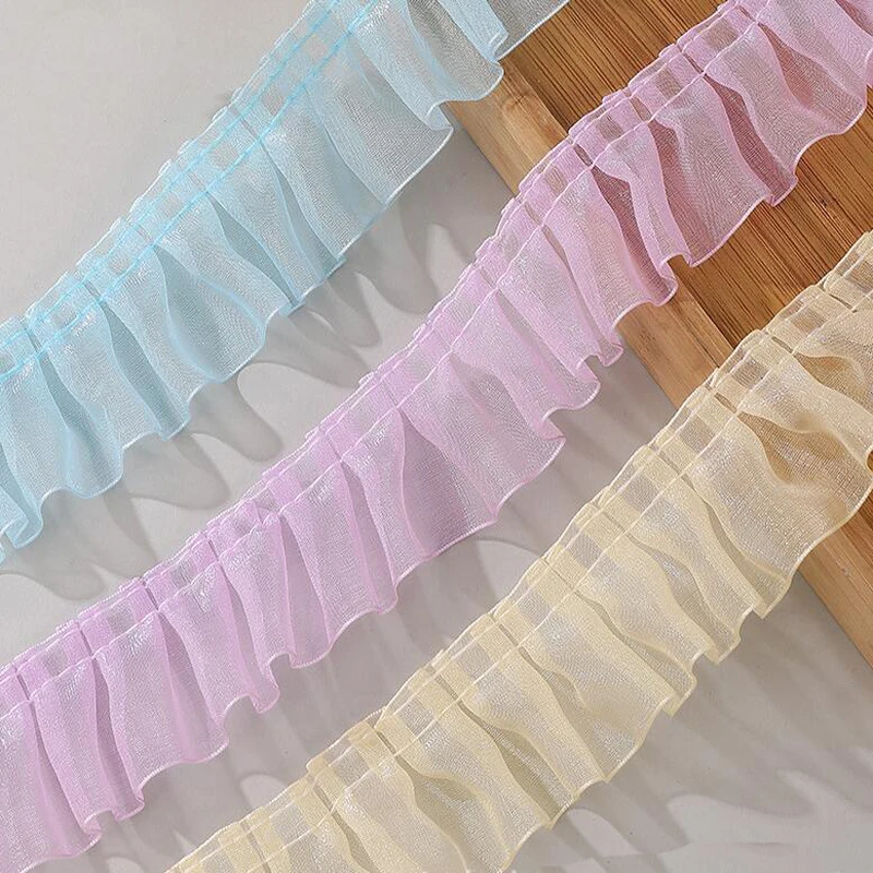 

40 Yards 40MM Single Color Snow Yarn Lace Fold Lotus Leaf Skirt Edge Bows Ribbon Hair DIY Headwear Handmade Material Crafts