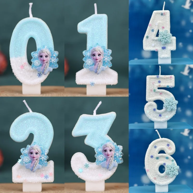 3D Princess Frozen Cartoon Theme Cute Digital Birthday Candles Holiday Party Creative Cake Sequin Candles Baby Shower Gift