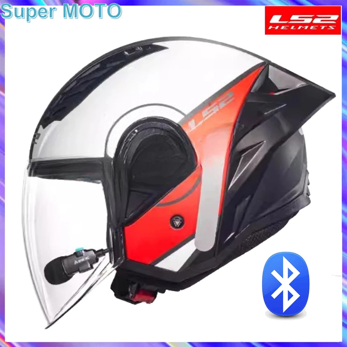 New 2024 Original LS2 OF616 Motorcycle Helmet Large Tail Wing Built in Bluetooth Capacete LS2 Half Face Casco Electric Motobike