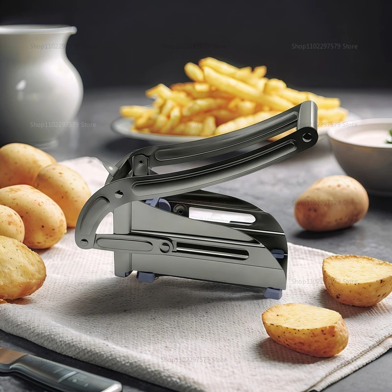 ماكينة تقطيع البطاطس السريعة متعددة الوظائف مع شفرتين، ماكينة تقطيع يدوية محمولة من الفولاذ المقاوم للصدأ