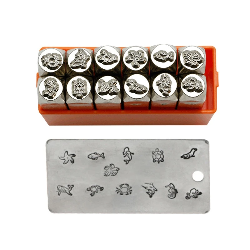 

12 Pieces/set Punch Stamp Set 6mm Animal Shaped Pattern Matte Metal Stamping Tool for Imprinting on Metal Leather Wood