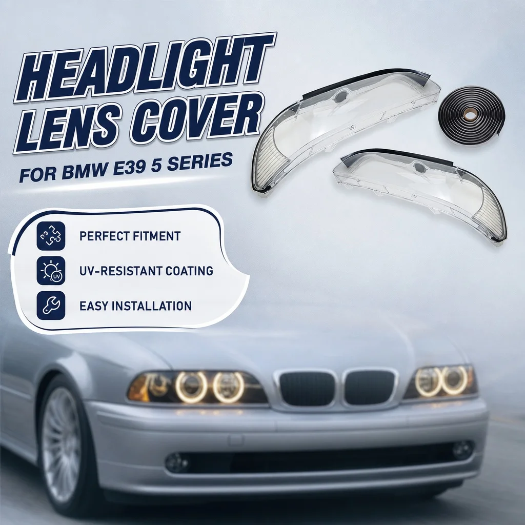 Couverture de boîtier de lentille de phare avec joint et mastic butyle 4M, couvercle de phare transparent de remplacement pour BMW Série 5 E39 2000-2003, 1 paire