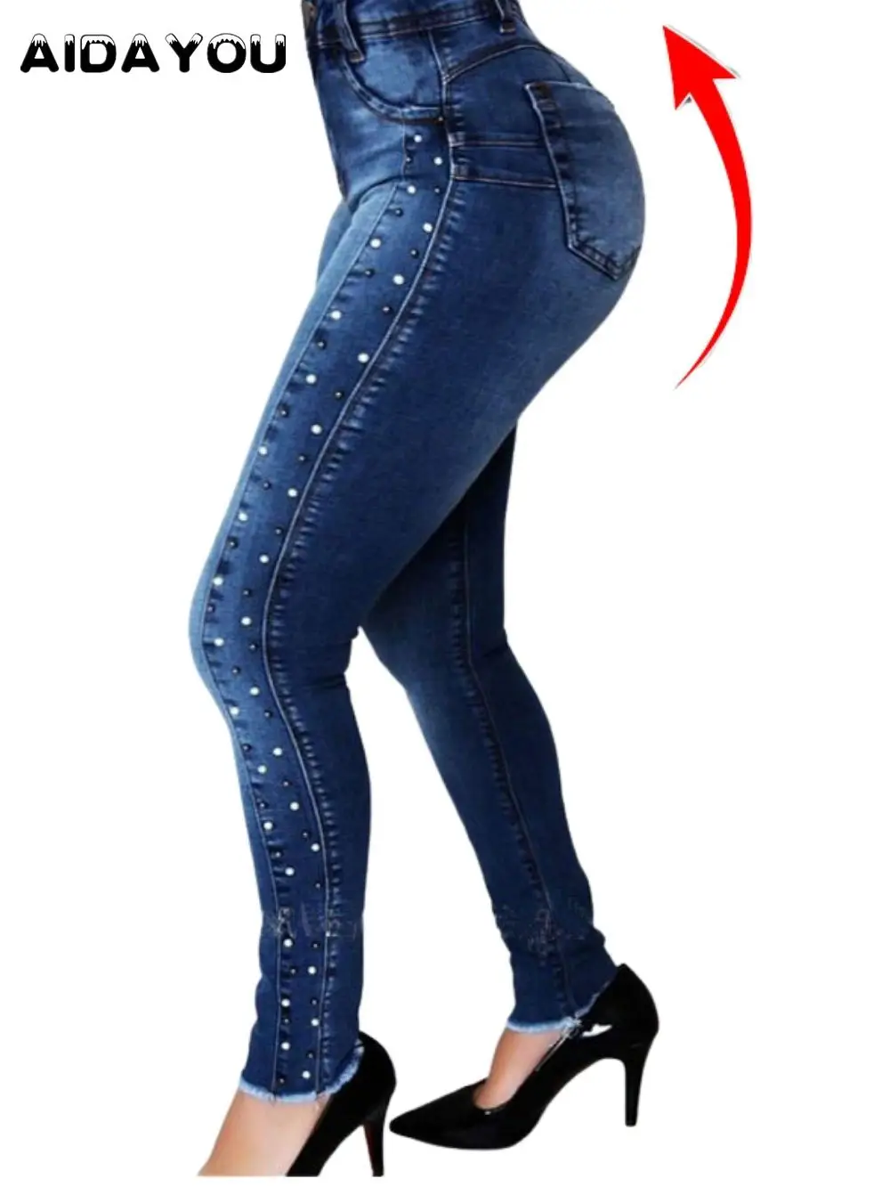 

Womens Sexy Butt Jeans With Bead Ultra Stretchy Butt Lifting Bottom Up Denim Pants Waisted Nail Drill Beade Decorated Y2k