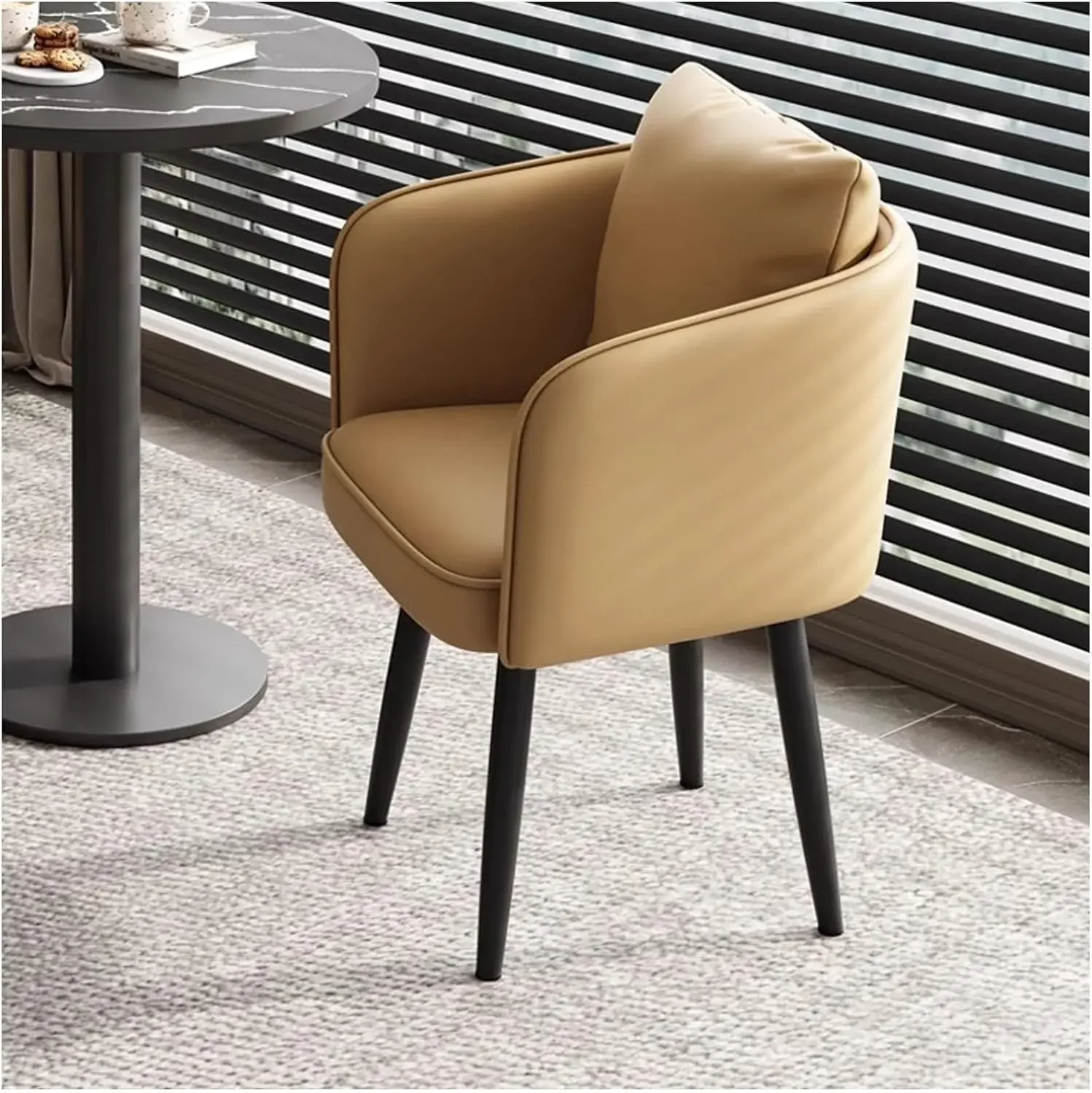 Living Room Chair Upholstered Side Chairs with High Density Foam and Metal Legs for Kitchen Dining Room(Coffee Brown 1ps)