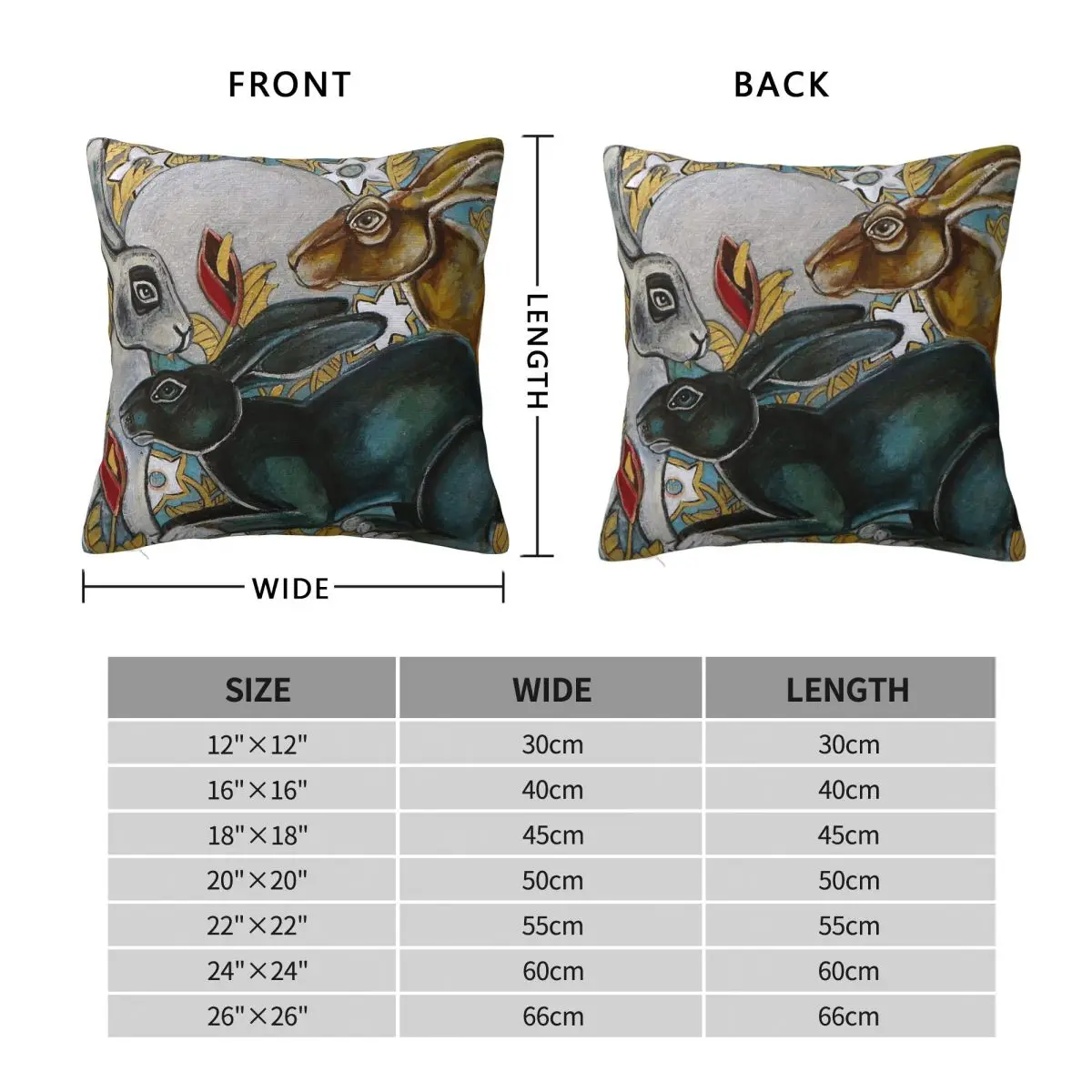 Three Moon Gazing Hares Pillowcase Polyester Linen Velvet Printed Zip Decor Throw Pillow Case Bed Cushion Cover