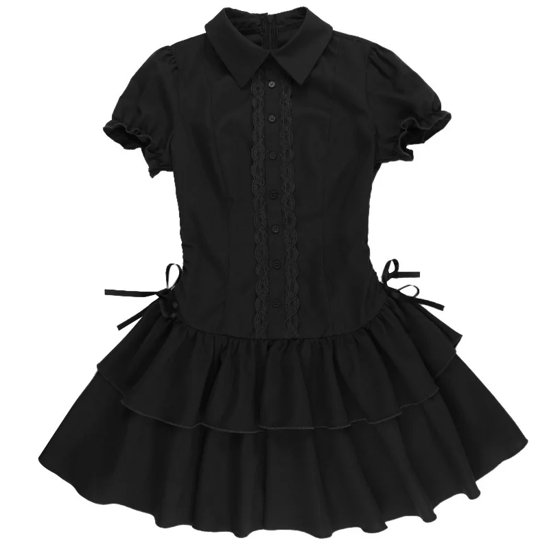 2025 Nuovo arrivo Arco Abito a maniche corte Stile retrò College Camicia a maniche corte Gonna corta Abito da donna Donna Moda elegante