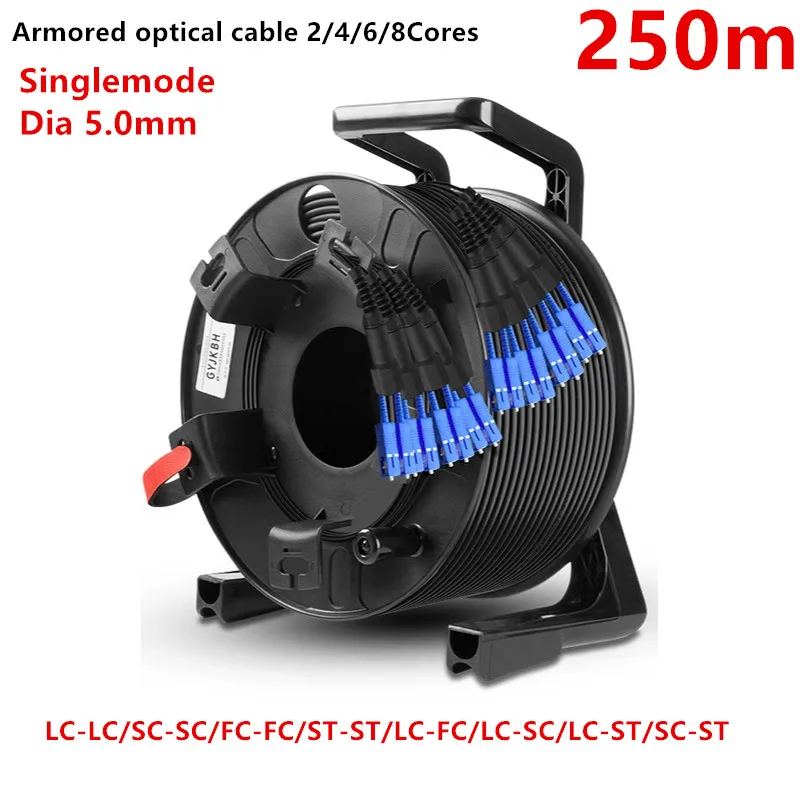 

TPU Armored Outdoor Optical Cable, Singlemode, 2/4/6/8 Cores, LC,SC,with PCD310 Reel and Protective Cover,High Quality,SM,250m