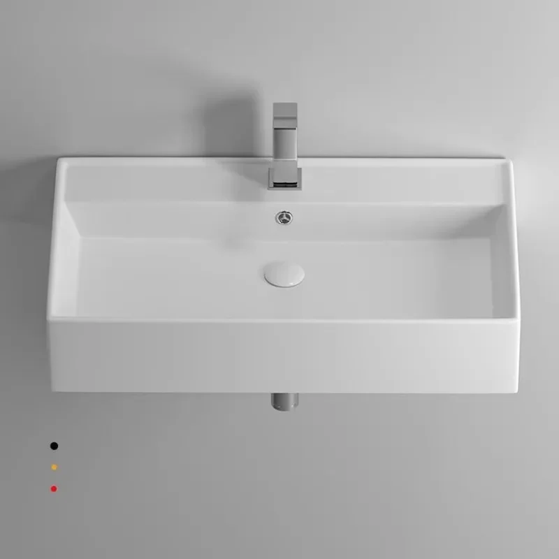 for Wall Mounted Square Ceramic Basin Integrated Washbasin Hotel Single Sink Large Size with Bracket