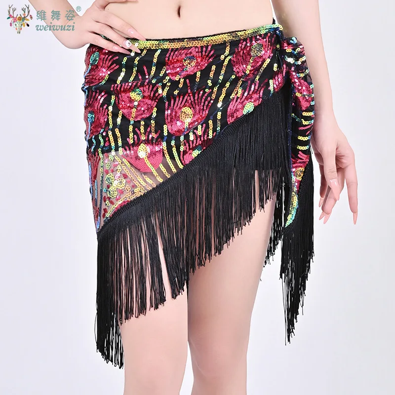 벨리댄스 연습용 액세서리 여성용 삼각형 스팽글 태슬 힙 스카프 성인 및 어린이용 오리엔탈 삼바 댄스 벨트