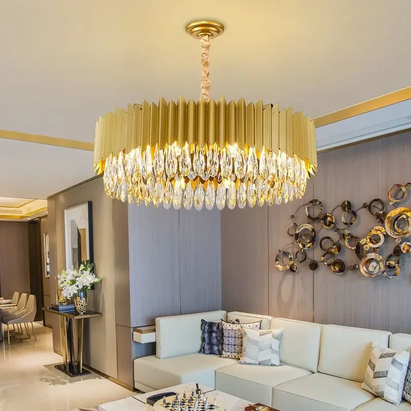 Nordic LED Luxury Round Crystal Chandeliers Black Gold Hanging Pendant Lighting Living Dining Room Bedroom Hotel Decor Lustre