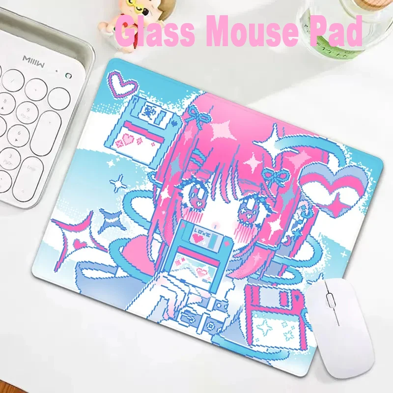 

Secondary Yuan Maid Anime Girl Pink Kawaii Glass Mouse Pad Hard Tempered Photovoltaic Surface for FPS eSports Gaming Office Mat