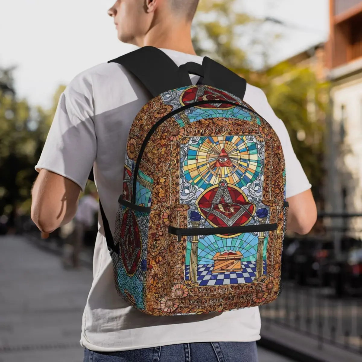 The Eternal Light Of The Freemason Masonic Mason Backpack Daypack Large Capacity Kids BookBag School Bag Shoulder Bags Men Women