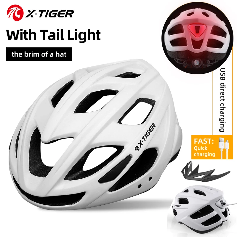 X-TIGER Cycling Helmet Men Women LED Light Helmet Road Mountain Sports Bike Helmet Bicycle Helmet Rechargeable With Brim Design