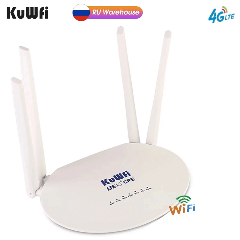 

Беспроводной марш рутизатор KuWfi 4G, 150 Мбит/с, LTE, Wi-Fi роу тер со слотом для SIM-карты, порт WAN LAN с 4 внешними антеннами, поддержка 32 устройств