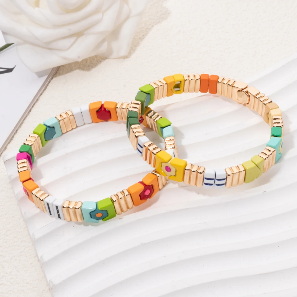 2024 New 8mm Enamel Flower Bangle For Women Green Color Diasy Charm Hand Accessory