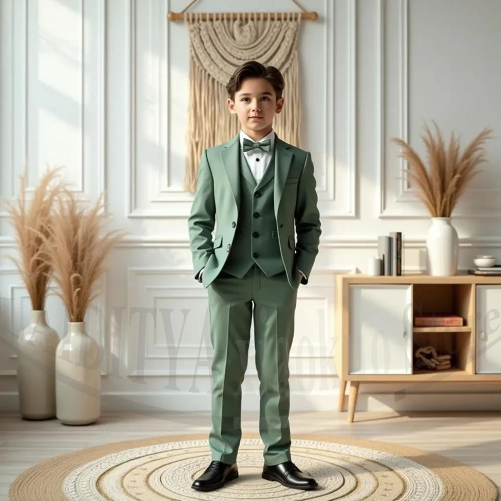 Dziecięcy garnitur 3-częściowy, klapy z wycięciem, jednorzędowa marynarka, kamizelka, spodnie, modny smoking chłopięcy na wesele, konkurs piękności, imprezę, bal.