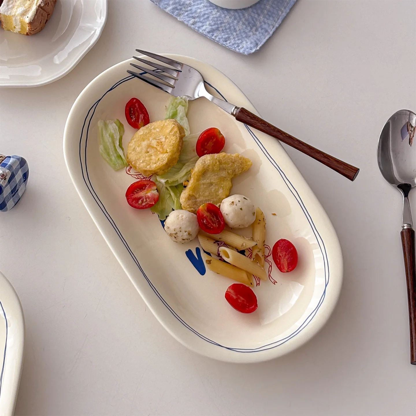 Ins النمط الإيطالي طبق بيضاوي خمر زهرة مطبوعة أواني الطعام السيراميك السباغيتي أطباق لحم فرن الميكروويف الآمن