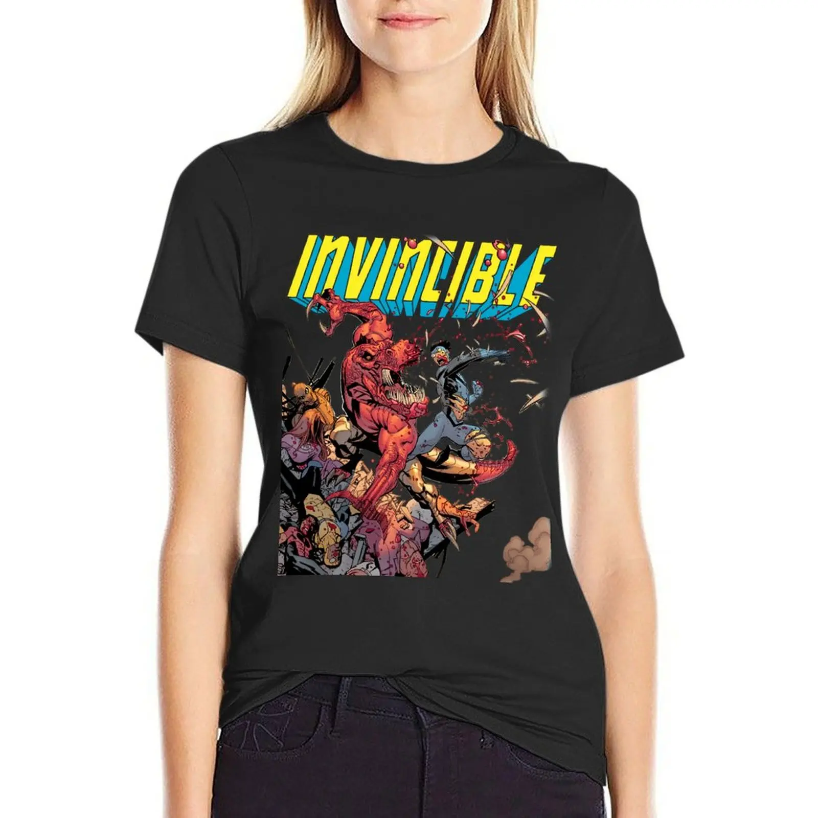 Invincible Vs Alien T-shirt tees korean fashion spring clothes Women 2024