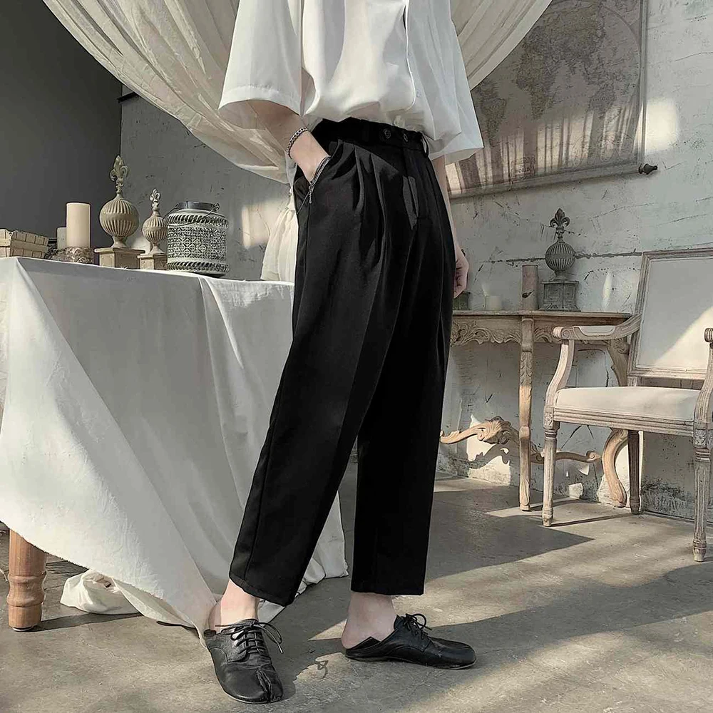 Mens Dark Clean Fit Straight Leg Pants Summer Streetwear Fashion Breath Lightweight Plain Youth Campus Commuter Casual Pants