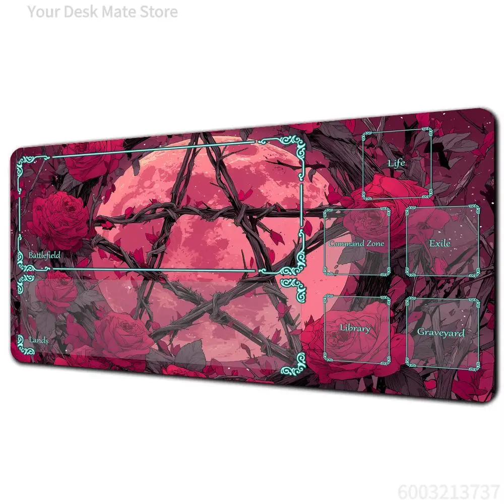 Romantic flowers and red moon Magic Card Playmat with zone MTG playmat gathering game mat Desk Mat Commander Battle playmat