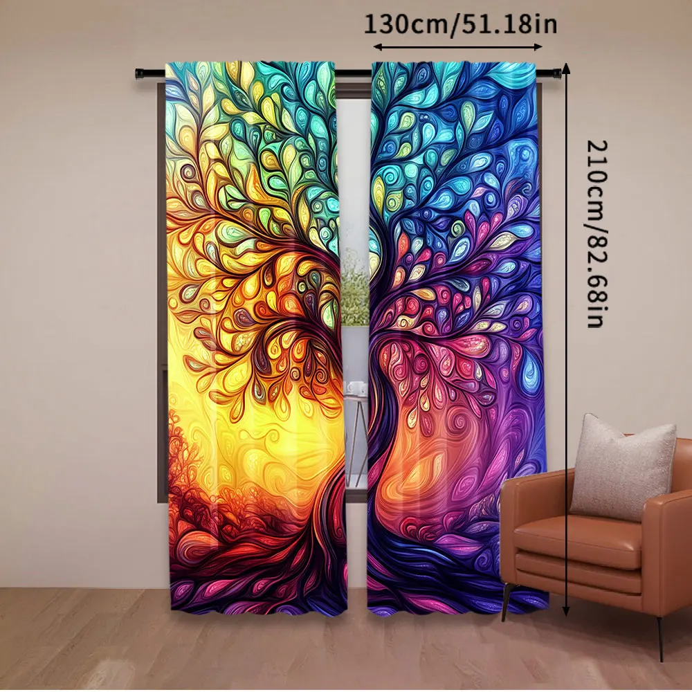 2Pcs Aesthetics Life Tree Curtain Modern Curtain Suitable For Bedroom Living Room Dining Room And Bathroom 29.53X65.35In,