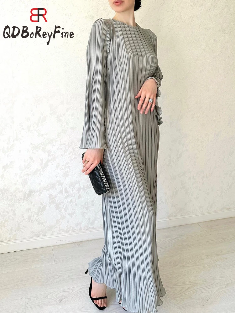 Eleganckie sukienka plisowana damska biurowa, damska z długim rękawem Sexy Vestidos De Mujer czarne sukienka urodzinowa na imprezę Maxi dla kobiet