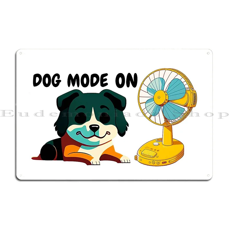 وضع الكلب على كلب سعيد مع علامة لوحة معدنية لتكييف الهواء، لوحة جدارية مخصصة لنادي المرآب، ملصق تسجيل القصدير #2