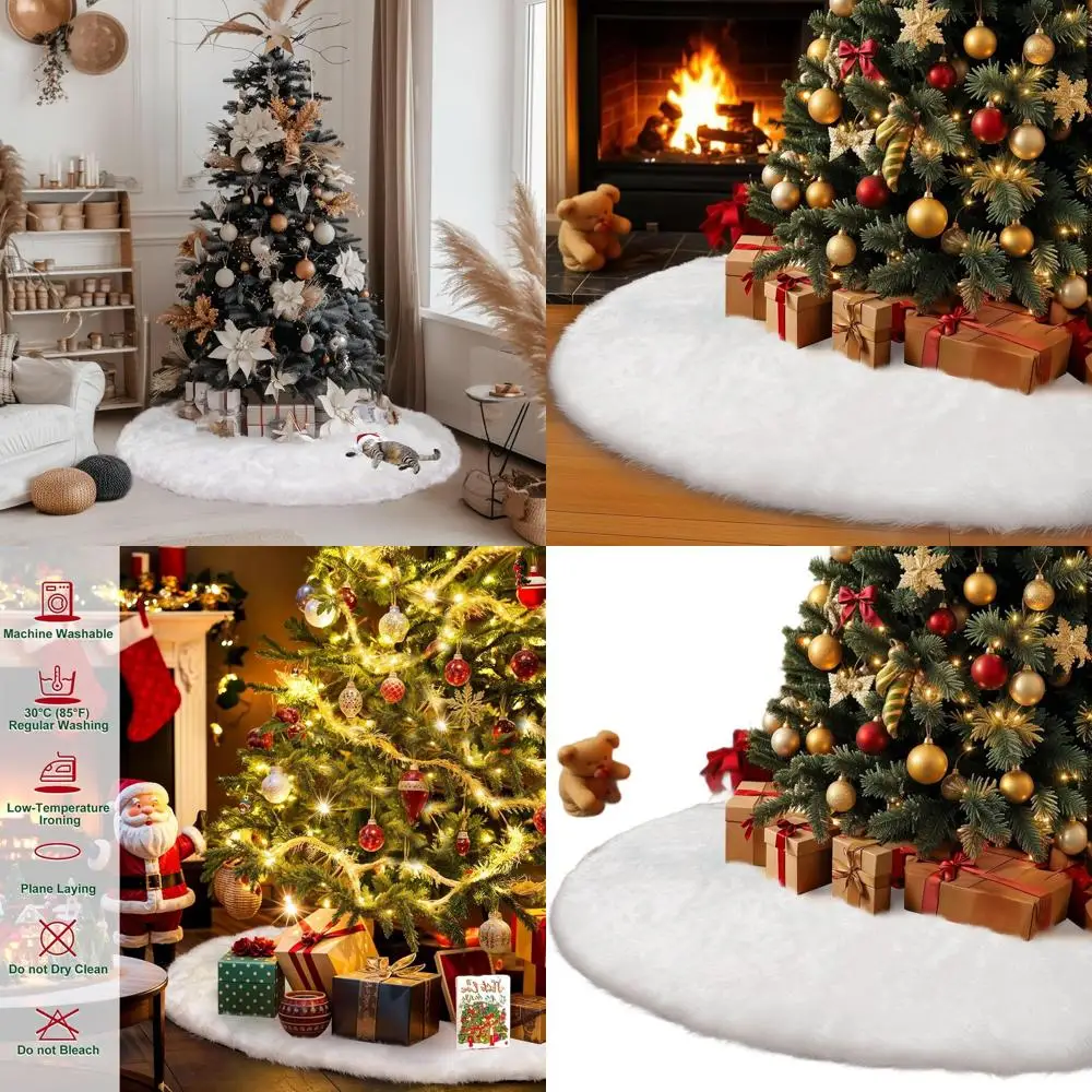 

72-Белая юбка для рождественской елки из искусственного меха, плюшевая и толстая, идеально подходит для большого декора елки и праздничного торжества в помещении