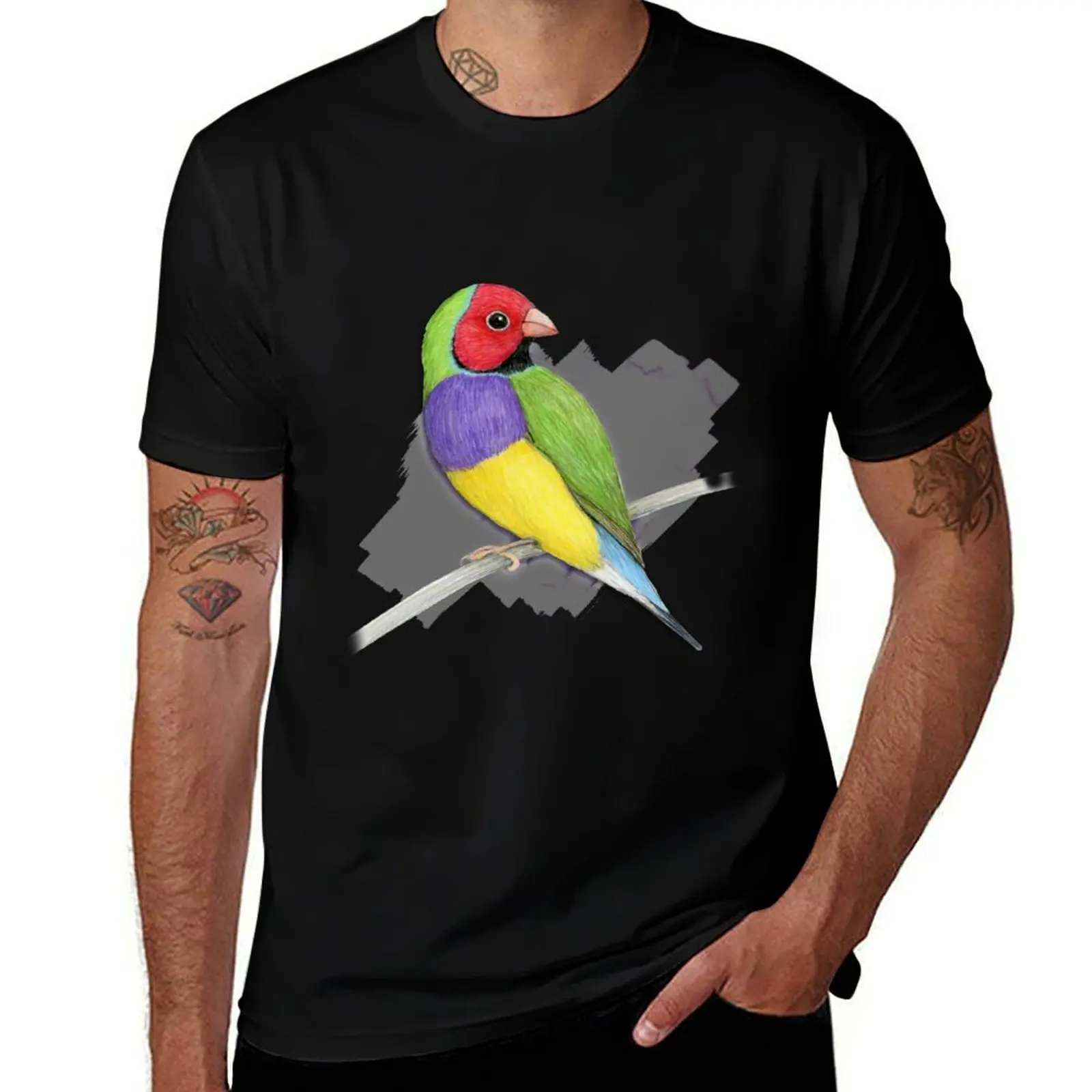 Gouldian finch colour pencil drawing T-Shirt Running Gym Short Sleeve Sports Tee T-Shirt