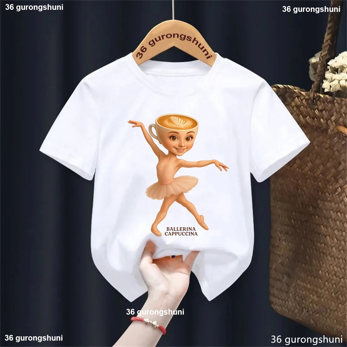 

Ballerina Cappucina Coffee Meme Printed T Shirt Girls Funny Kids Clothes Summer Fashion T-Shirt The Best Gift For Girls Shirt