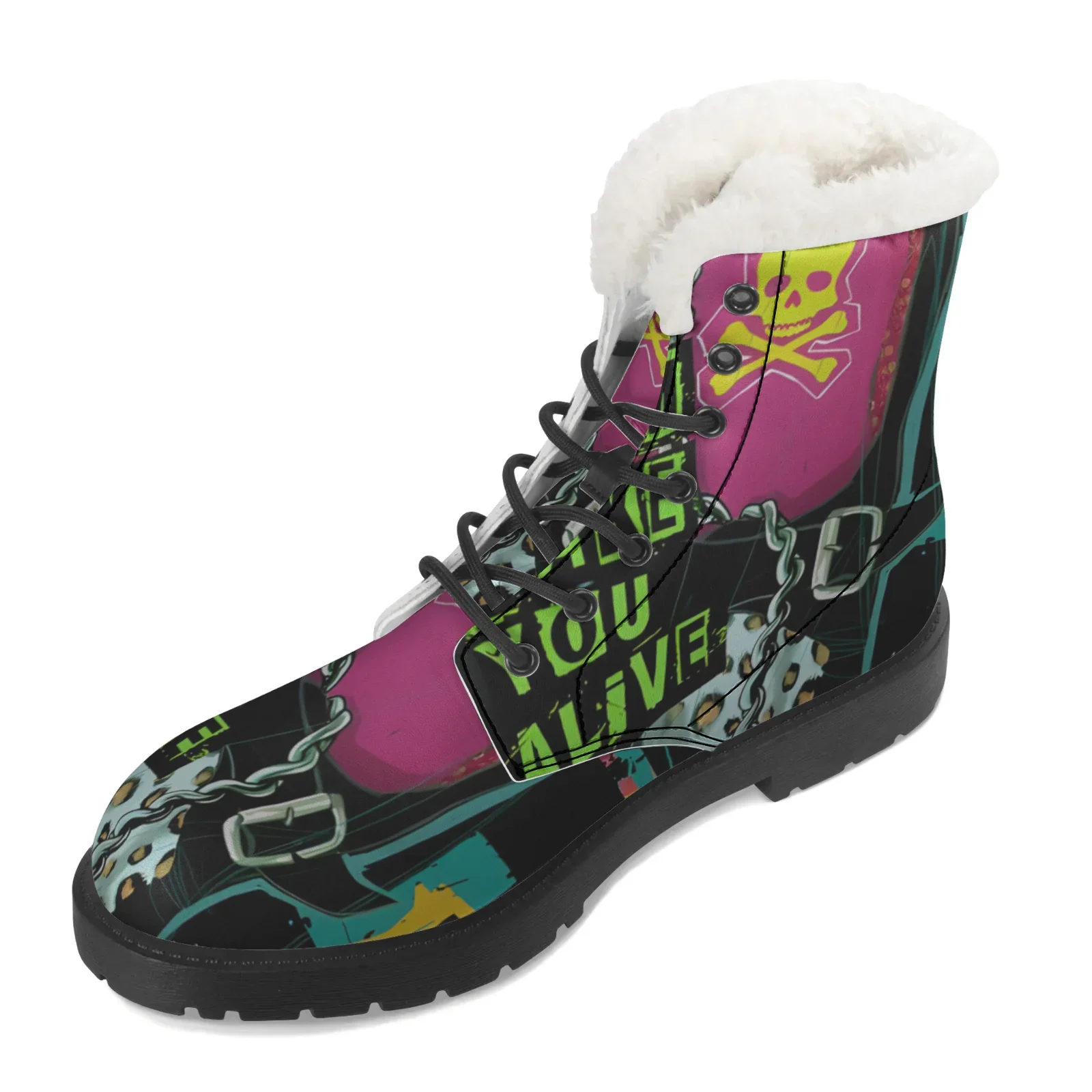 Hip Hop Style Plush Boots Men Women Teenager Shoes Winter Skates Snow Boot Outdoor High Quality Warm High Boots EU35-48
