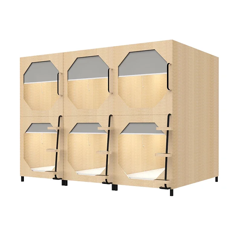 سرير كابينة خشبية فاخرة مع كبسولات شقة فندقية على الطراز الياباني على الطراز الياباني في أعلى وأسفل