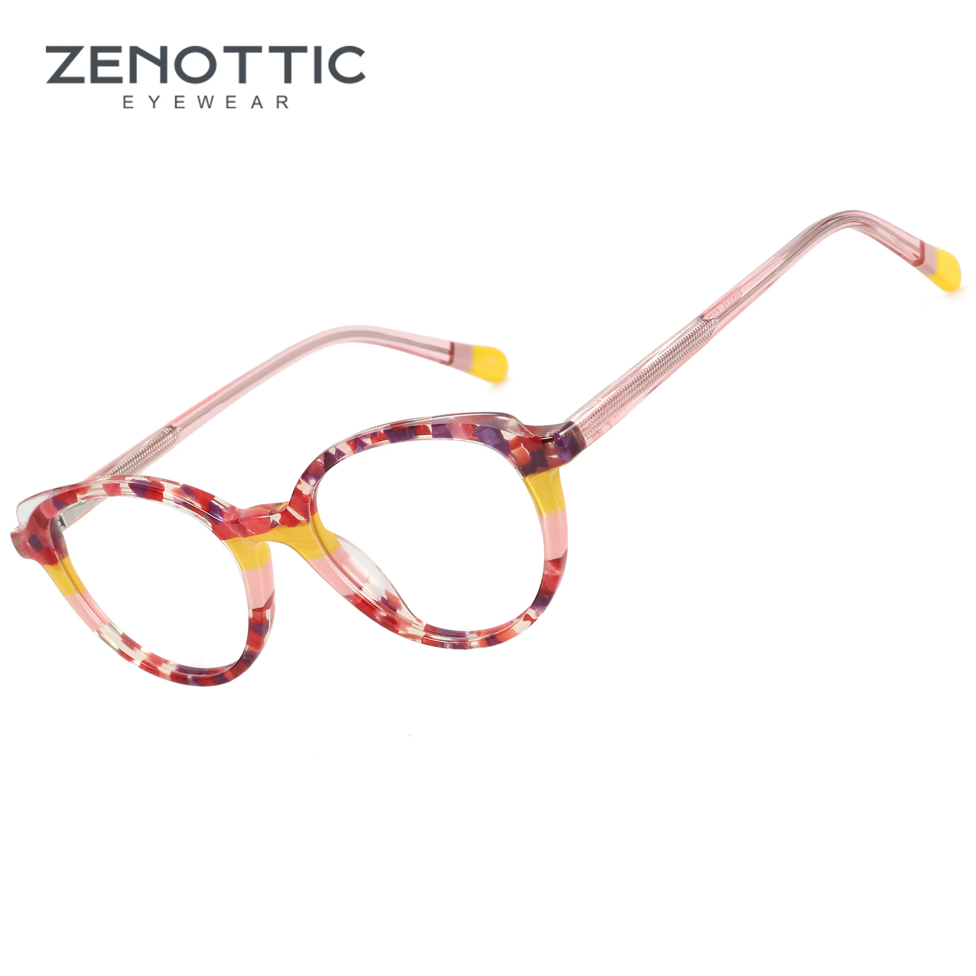 

ZENOTTIC Design Optical Glasses Frame Acetate Fashion Printing Eyewear Non-Prescription Round Women Eyeglasses A01075