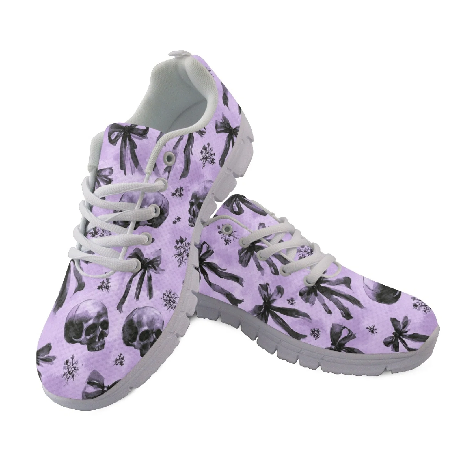 Coloranimal Purple Skull Bow Athletic Shoe Tennis Shoes for Women Soft Running Shoe