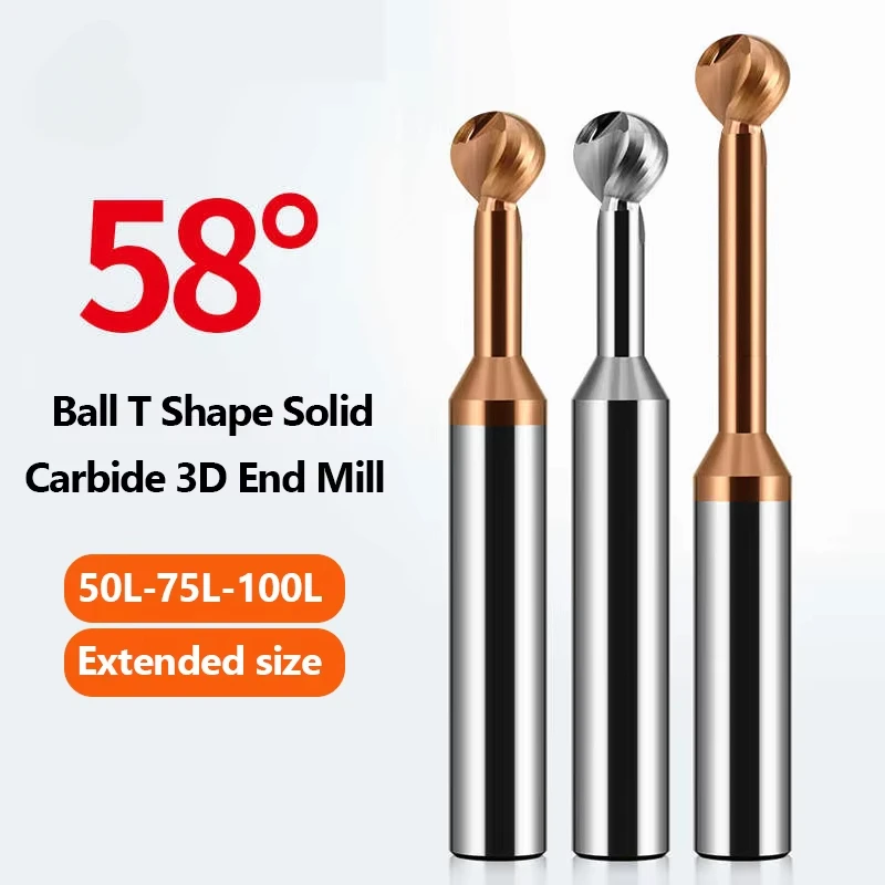 

Ball T-Shaped Arch Milling Cutter 3D Lollipop End Mill R0.5 R0.75 12345678 R9 R10 Ball Slot Solid Carbide CNC For Steel Aluminum