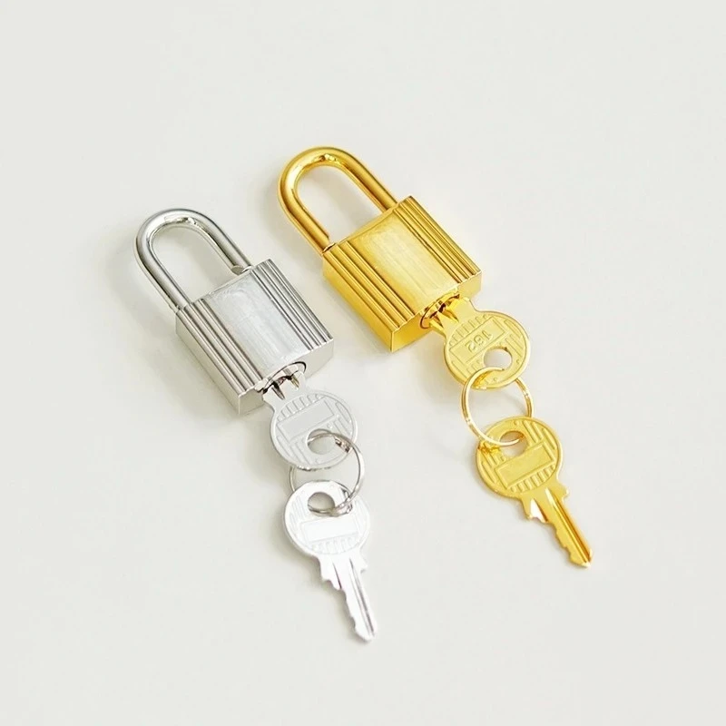 純銅製小型ロック-高級バッグ用金具アクセサリー-キーロックヘッド-プラチナ-ケリーバスケット-レディースバッグ用南京錠