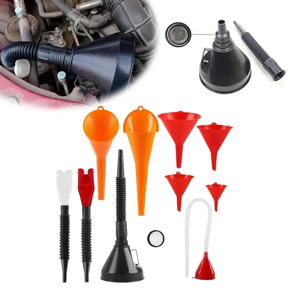 

Multi-Size Funnel Set Long Spout Oil/Gasoline Funnels with Storage Case Durable Fluid Transfer Kit for Automotive Maintenance