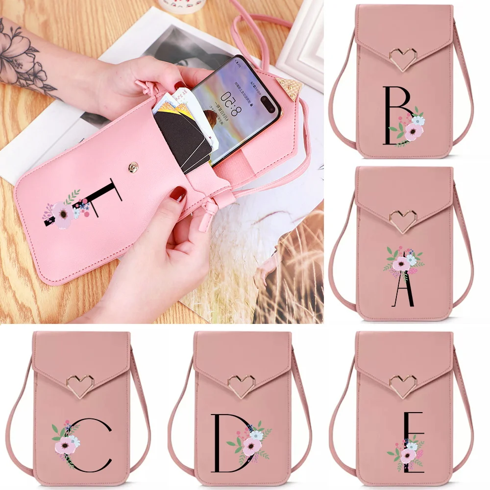 

Mobile Phone Bag Universal Transparent Touch Screen Flower and Black Letter Print Double Layer Phone Case Shopping Crossbody Bag