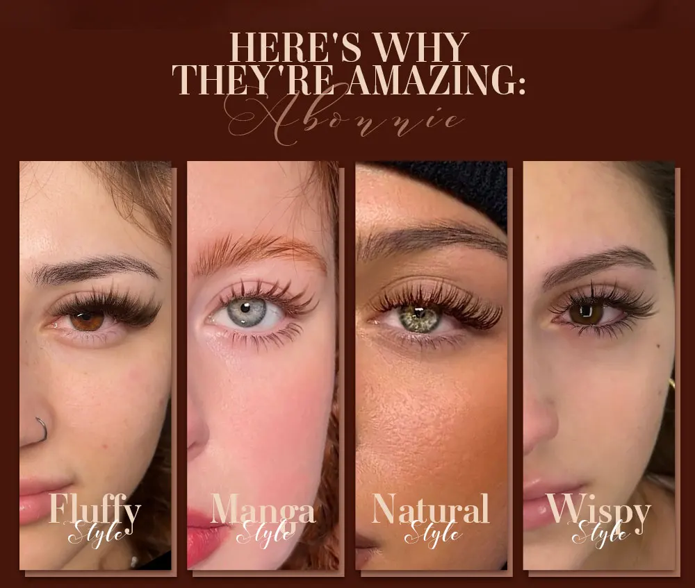 Abonnie LB LC Dunkelbraune Wimpern, Braune Farbe, Klassische Wimpernverlängerungen, Foxy Eye, Flauschige Einzelwimpern – Detail 2