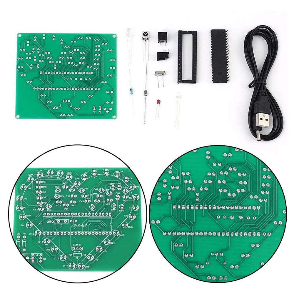 DIY Electronic Kit LED Flashing Heart Love Glowing Colorful Light Suite Soldering Practice For School Student STEM Teaching