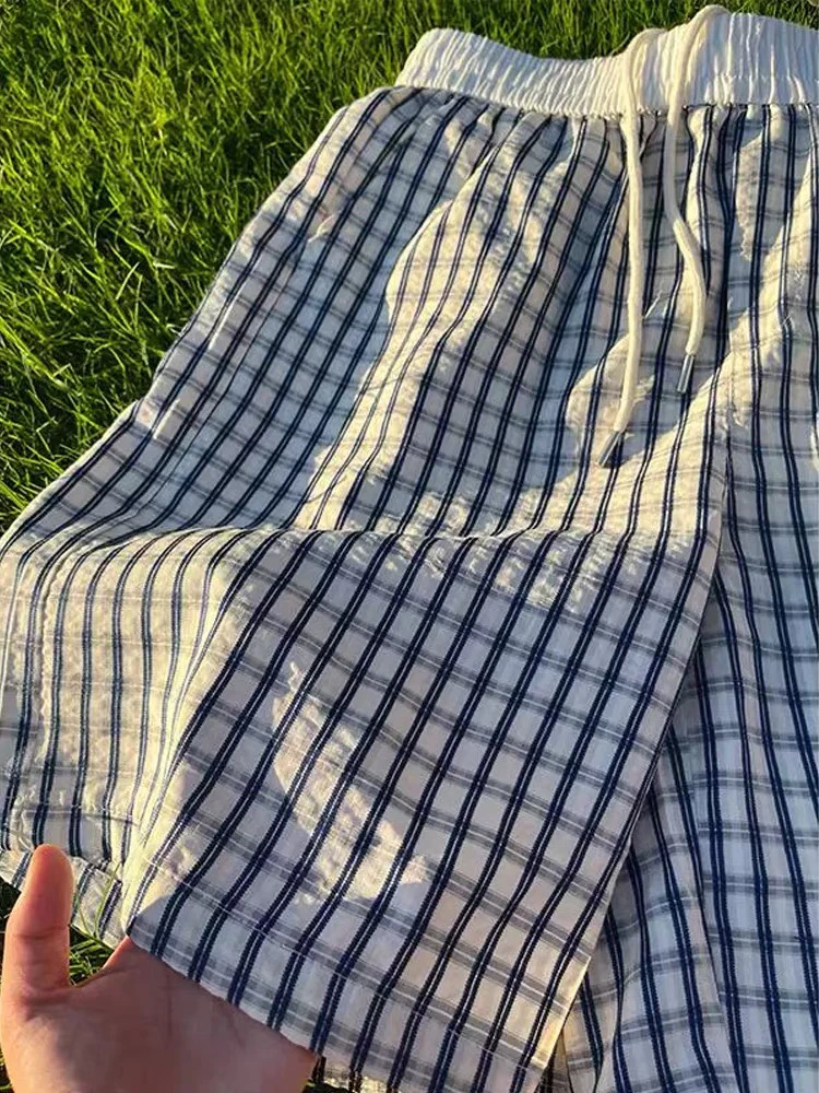 

Американский Sle Bubble Cloth Plaid orts Loose Fitn, повседневный летний Qui Dry для мужчин и женщин, молодежный чистый цвет Vitali