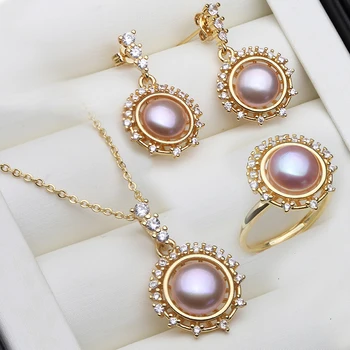 2023 Natural Freshwater Pearl Necklace Earring Set for Women, Trendy Pearl Jewelry Set Women Party Gift