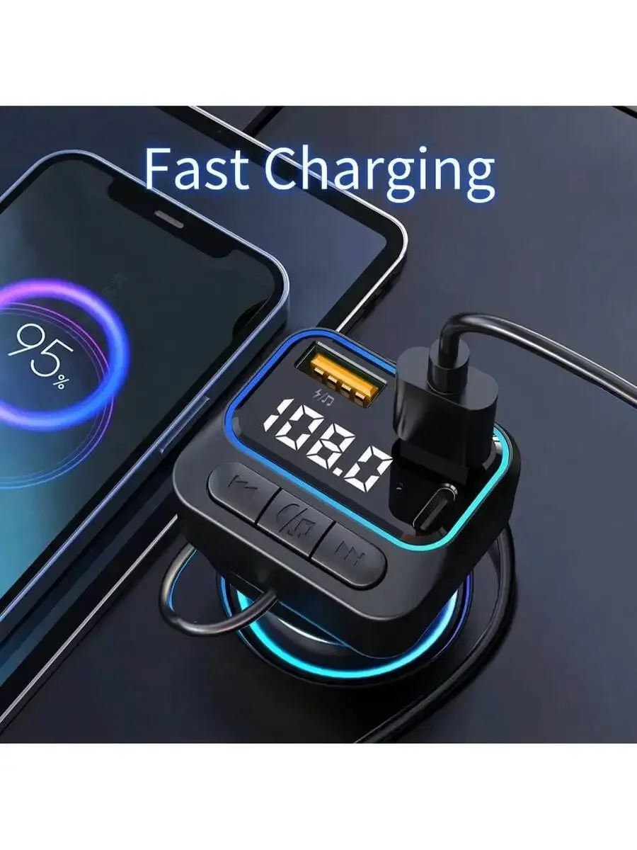 

FM Modulator Car Charger With 25W PD Fast Charging, Dual USB Ports, Bluetooth Handsfree & 3-In-1 Cable For iPhone Android