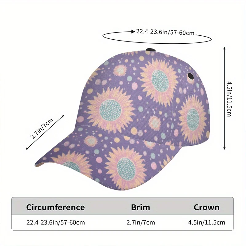 Pastel Daisies Delight Print Baseball Cap Lightweight Polyester Snapback with Full-Body Vibrant Sunflower Design